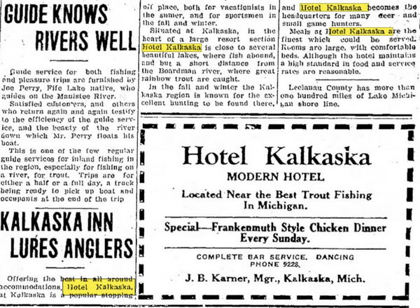 Hotel Kalkaska (Hotel Sieting) - June 1937 Article